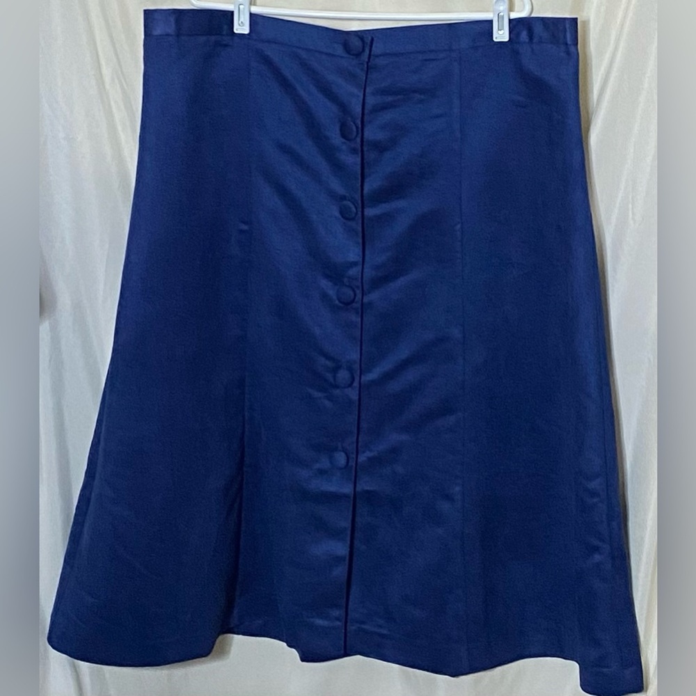 New Vintage Bedford Fair Blue Button Front Plus Size Suede Like A-line Skirt